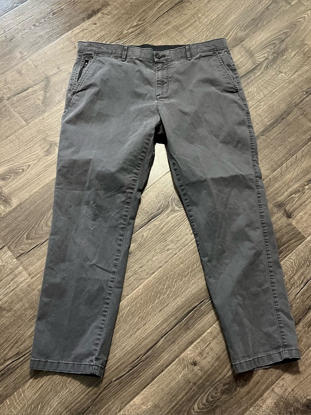 English Laundry Gray Stretch Chino Pants Size 36x30 Vertical Zip Side Pocket